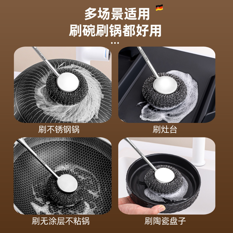 Pot Cleaning Tool 316 Stainless Steel Kitchen Cleaning Brush Long Handle Pot Brush Does Not Damage the Pot and Does Not Shed Steel Wool