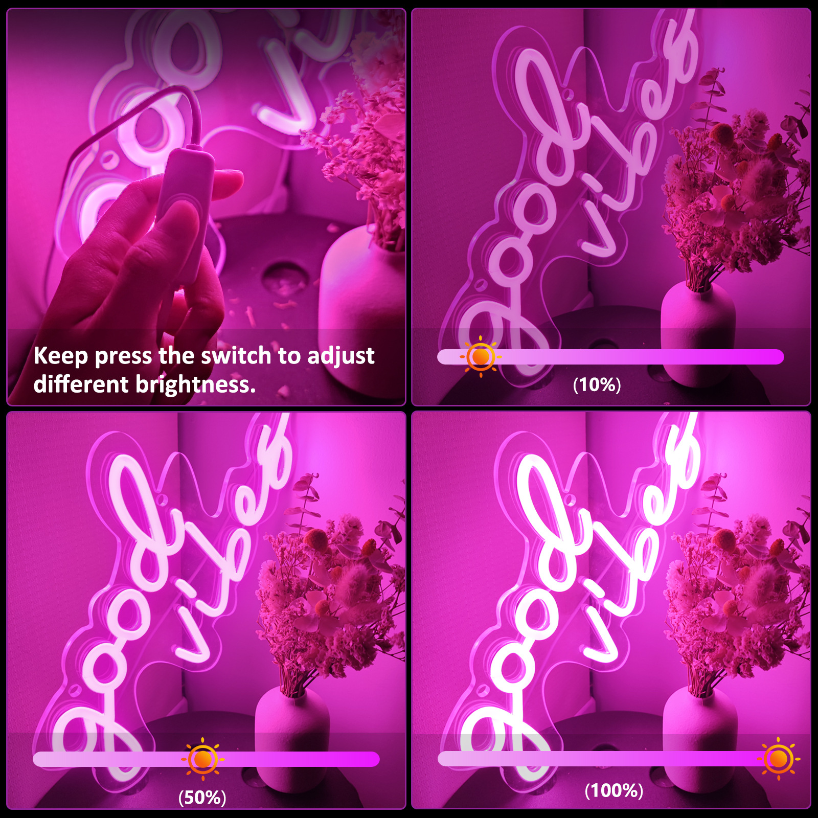 Amazon Neon Sign Good Vides Acrylic Neon Light Good Atmosphere Live Broadcast Room Decoration Background Wall