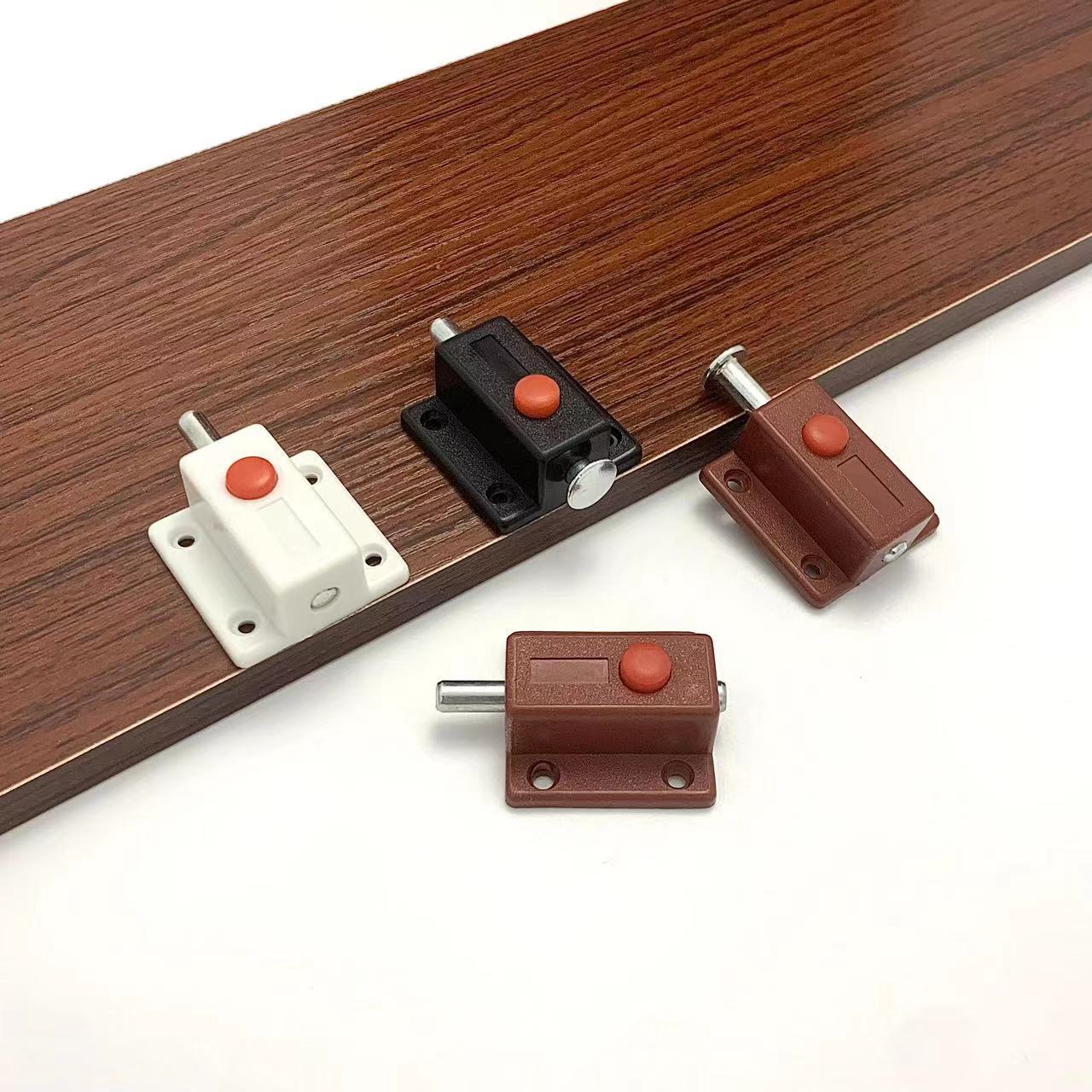 Thickened furniture hardware plastic automatic button latch with cover cabinet door automatic plastic spring latch manufacturers