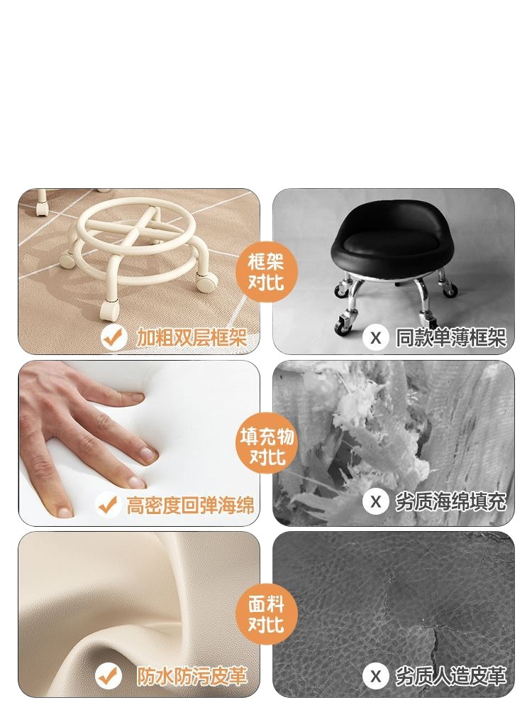 Small Stool with Wheels, Beautiful Seam Roller Skating Low Stool, Baby Toddler Swivel Chair, Mobile Small Stool, Universal Wheel Stool