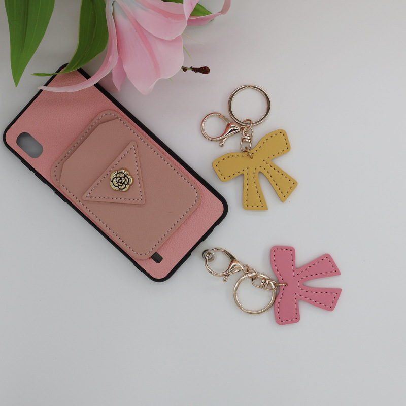 Ins Exquisite Simple Sweet Leather Bow Jewelry Accessories Bag Keychain Car Pendant Mobile Phone Case Hanging