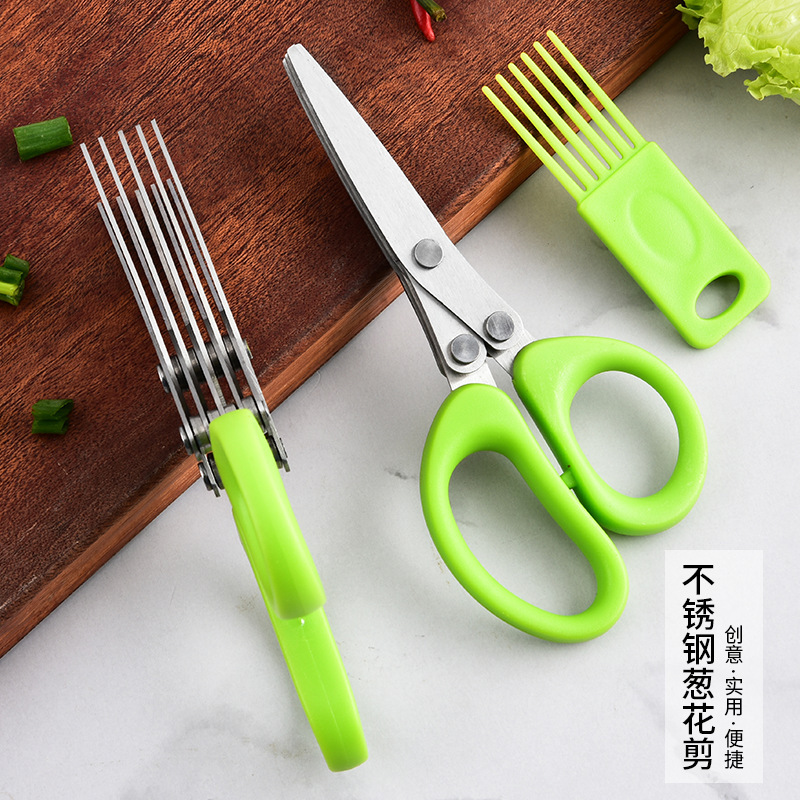 In-Stock Five-Layer Stainless Steel Scallion Scissors Multifunctional Kitchen Seaweed Food Supplement Scissors Household Multi-Layer Vegetable Scissors