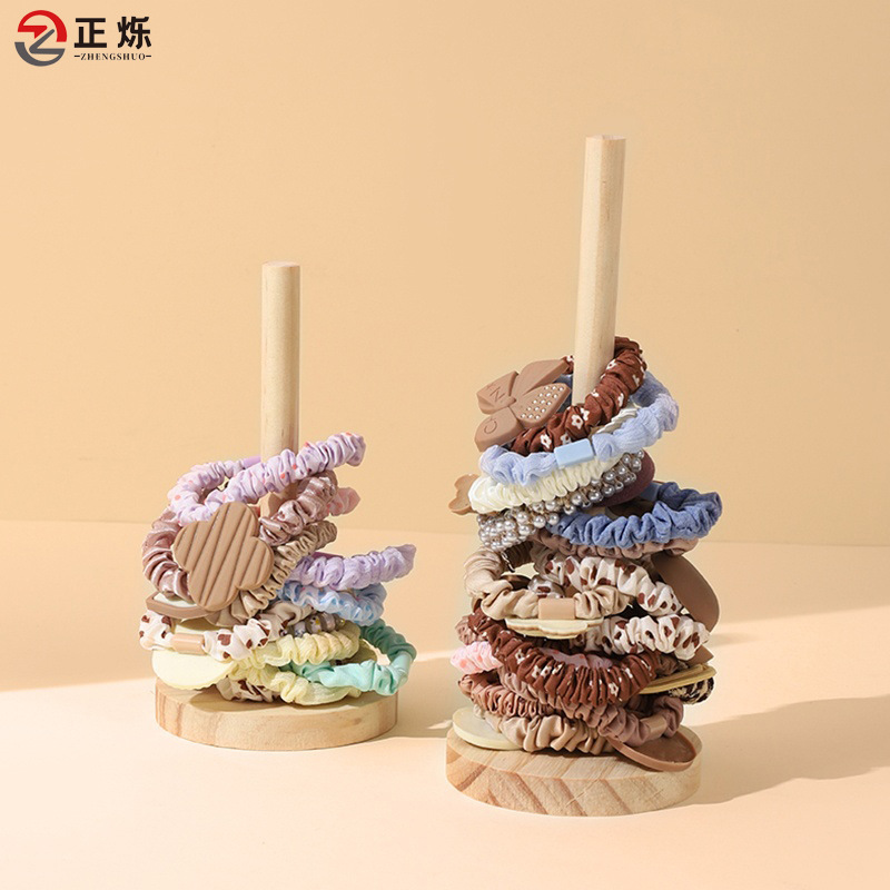 Solid Wood Head Rope Rubber Tendon Head Flower Display Rack Bead String Watch Hair Ring Bracelet Storage Rack Stall Headwear Display Rack