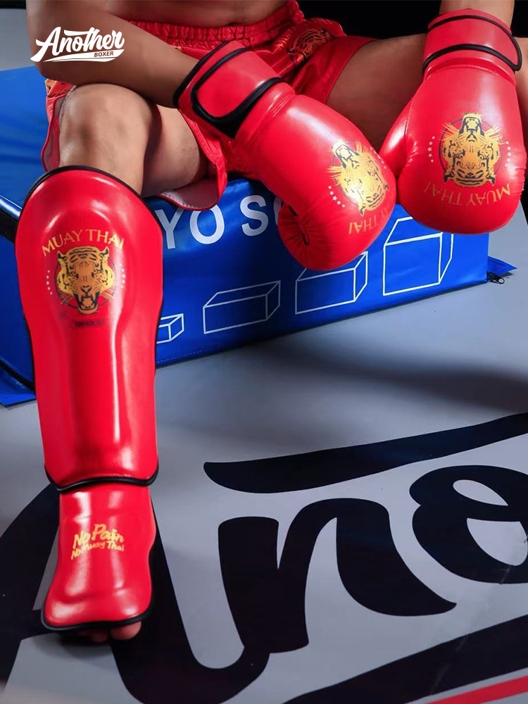 Cross-Border an Boxing Leggings, Sanda Fighting Muay Thai Thickeneded Protection, Instep Shin Guards, Adult and Kidsren's Protective Gear Pu