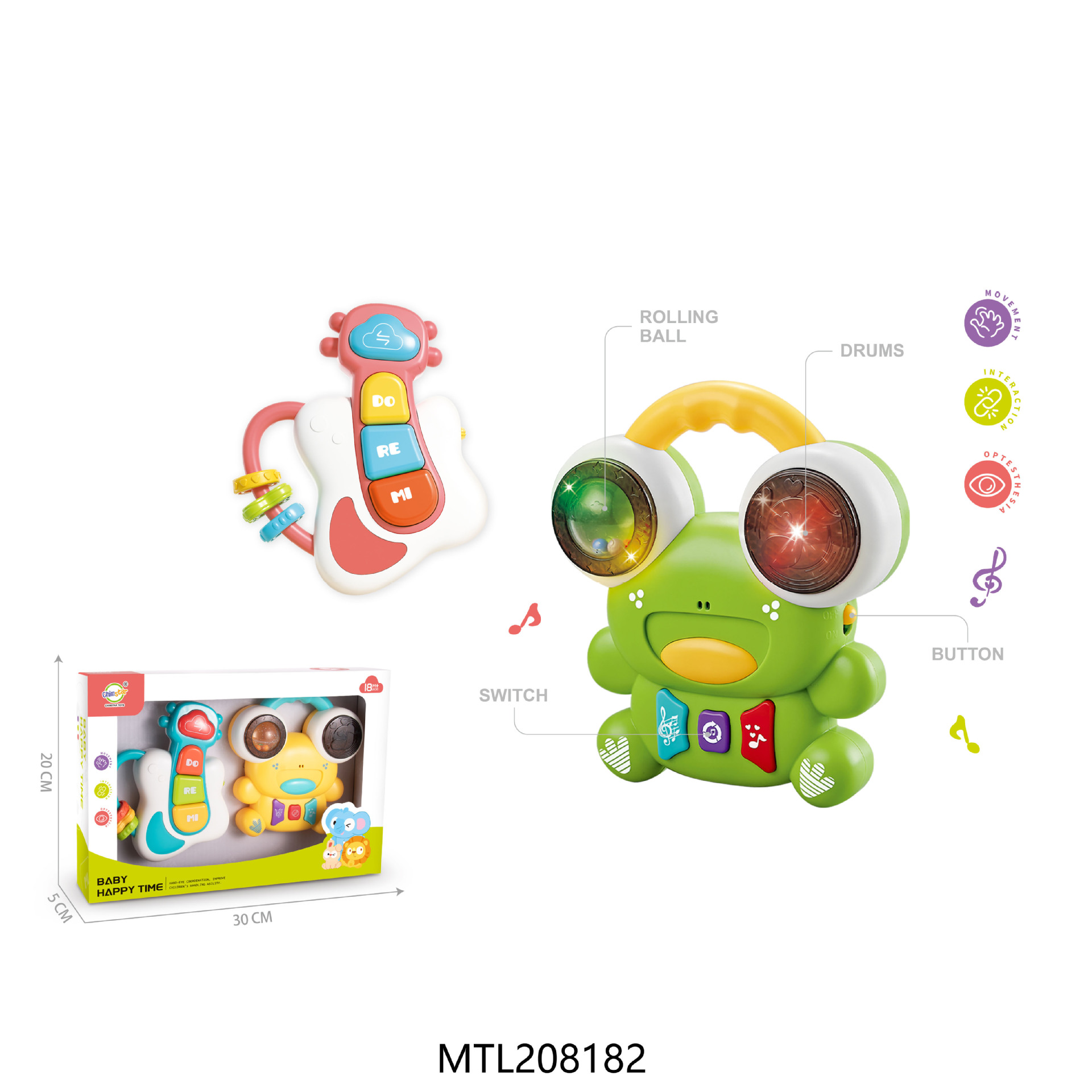 Baby Light and Music Hand Drum, Children's Early Education Educational Electronic Musical Instrument, Music Drum for Babies Aged 0 to 1 Years Old