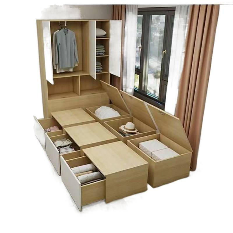 Small Household Multifunctional Japanese Tatami Bed Box Storage Rubik's Cube Combination Bed Storage Bed Single Bed Solid Wood Wholesale