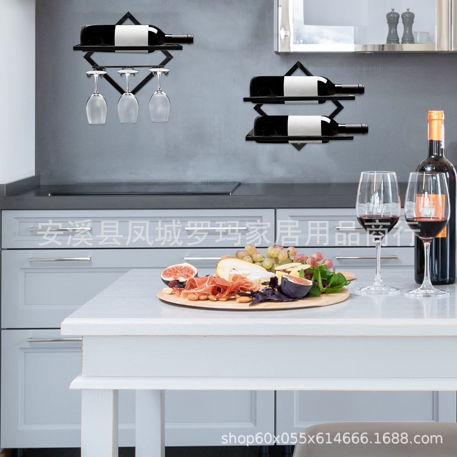 Cross-border wall-mounted wine rack creative wine decoration wine glass rack Kitchen restaurant hanging wine glass bottle rack