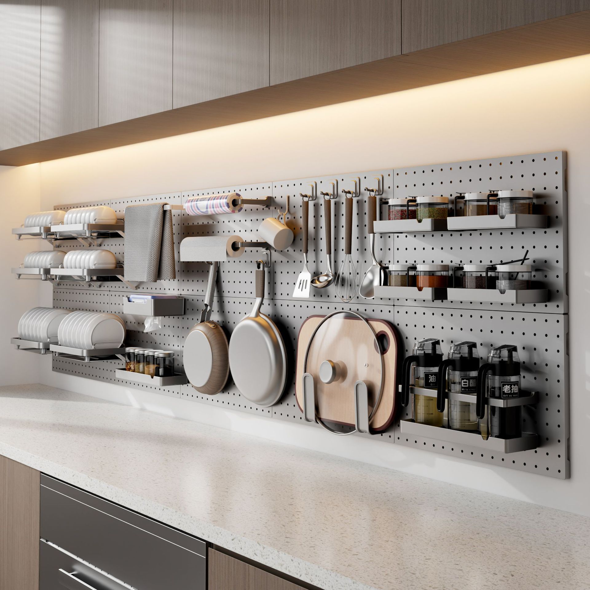 Perforated Board No-Drill Gun Gray Kitchen Storage Rack Material Rack Special Wall-Mounted Household Knife Rack Accessory Storage Hook