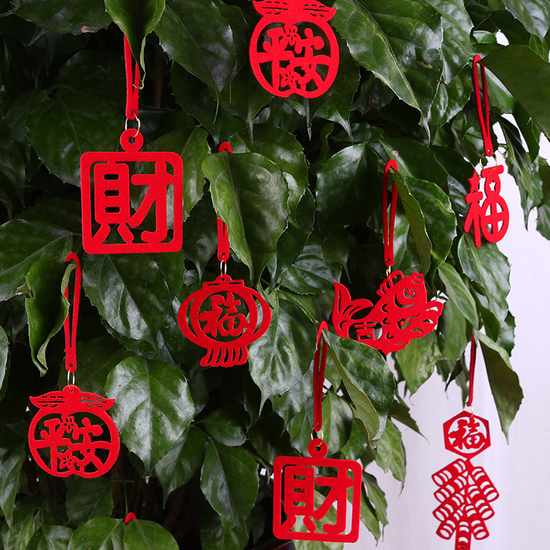 New Year Decoration Flocking Red Lantern Hanging Tree Bonsai Indoor and Outdoor Scenes Arrangement Spring Festival Potted Plant Pendant