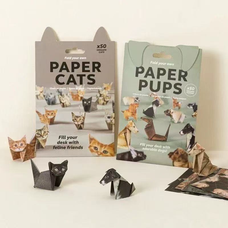 Creative Kidsren's Handmade DIY Semi-Finished Geometric Origami Kittens and Puppies Origami DIY Paper Cats