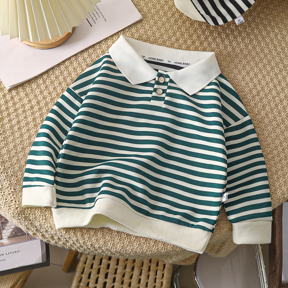 Children's Long-Sleeved Polo Shirts 2025 New Autum New Men's and Women's Tops Medium and Small Fashionable Lapel Stripesd Bottoming Shirts