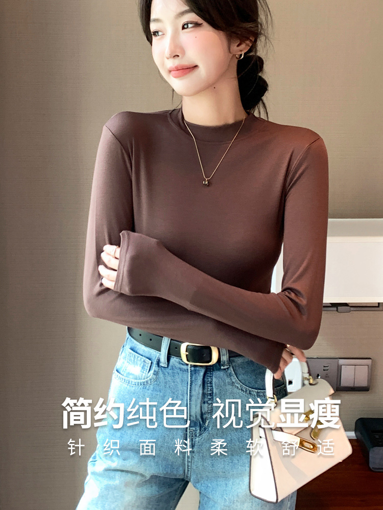 H535 New Women's Long Sleeve T-Shirt Modal Bottoming Shirt Solid Color Autumn Clothes Half Turtle Collar Round Neck Small Stand Collar Top