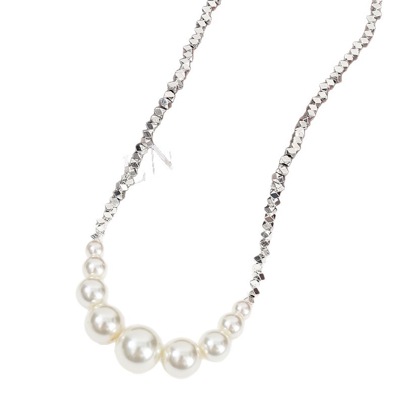 Broken Silver Beaded Pearl Necklace Women's High-End Niche Versatile Exquisite Ins High-End Clavicle Chain Necklace