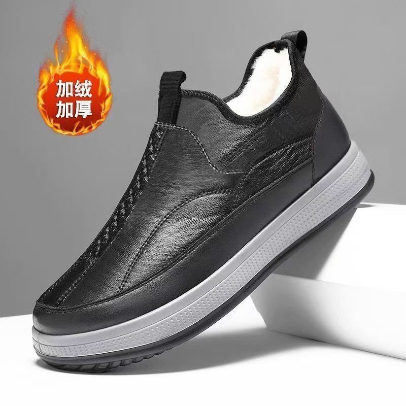 Зимние мужские туфли, старые пекинские тканевые туфли, нескользящие, с флисовой подкладкой, утолщенные теплые коттоновые туфли для мужчин среднего и пожилого возраста, зимние сапоги