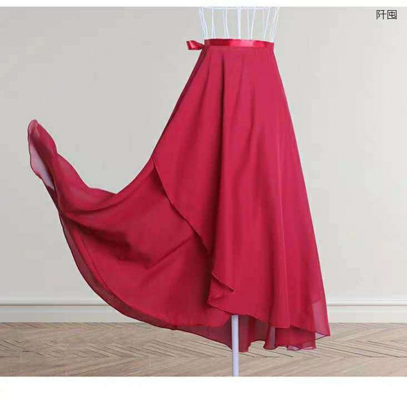 Ballet Skirt Practice Dress Skirt Female Adult Long Dance Veil Skirt Teacher's Lace-Up Chiffon Skirt Gymnastics Long Skirt
