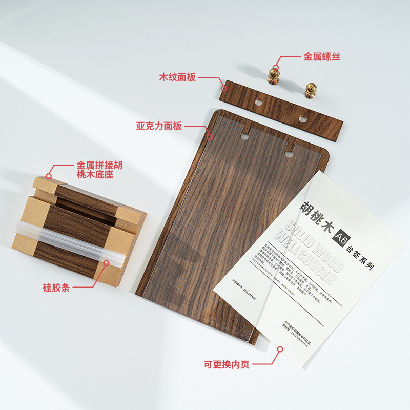 Wholesale Walnut Table Card Desktop Display Menu A4 Vertical Price Sign Solid Wood Vertical Sign Display Stand Table Sign