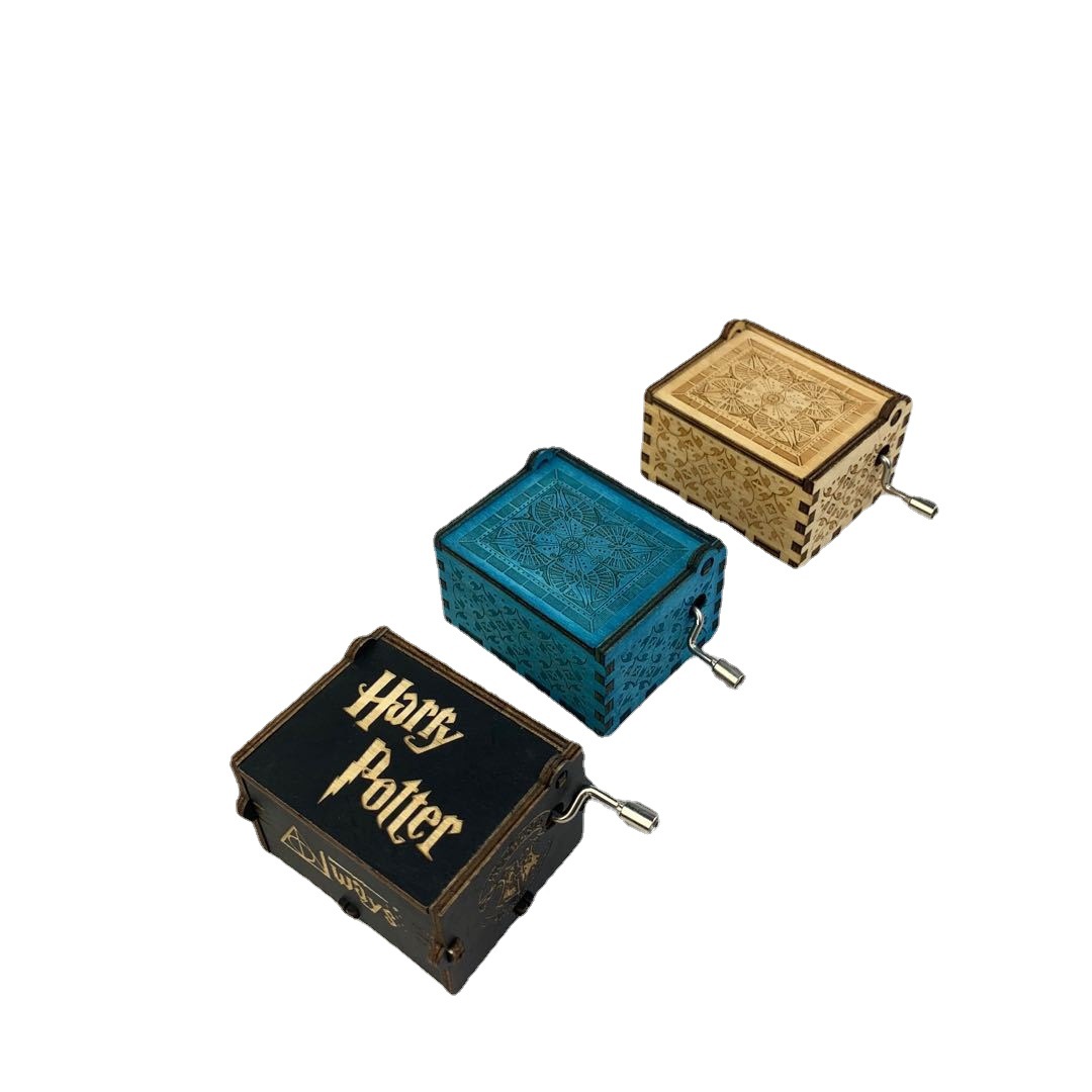Wooden Sound Box Carving Hand-cranked Harry Potter Music Happy Birthday Music Box Merry Christmas Music Box