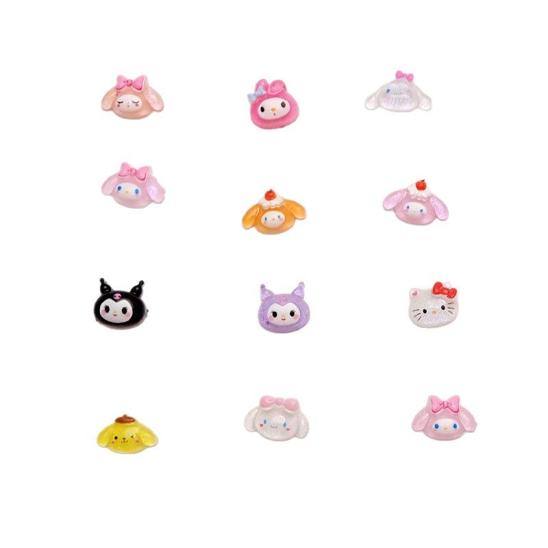 Cartoon Nail Art Accessories Kuromi Kt Cat Big-Eared Rabbit DIY Wearable Nail Studs Cream Glue Accessories Wholesale
