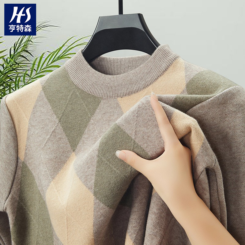 Кросс-бодерный полуворотник мужской свитер с жаккардом, утепленный, осень-зима 2024, новая мода