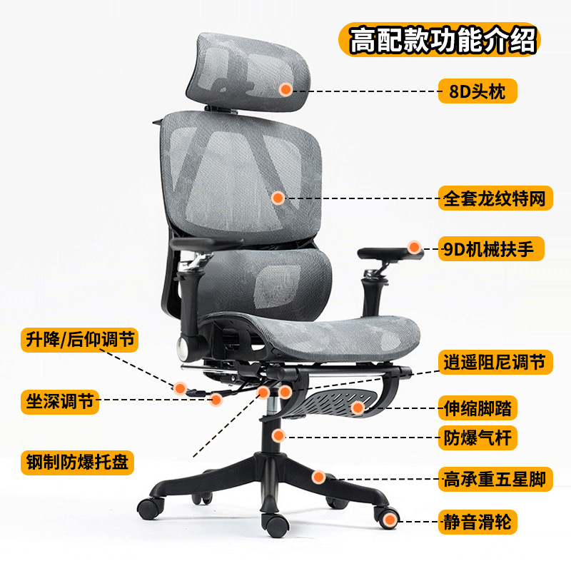 Yolansen Ergonomic Chair Sedentary Comfortable Office Chair Backrest Chair Home Computer Chair Study E-sports Seat