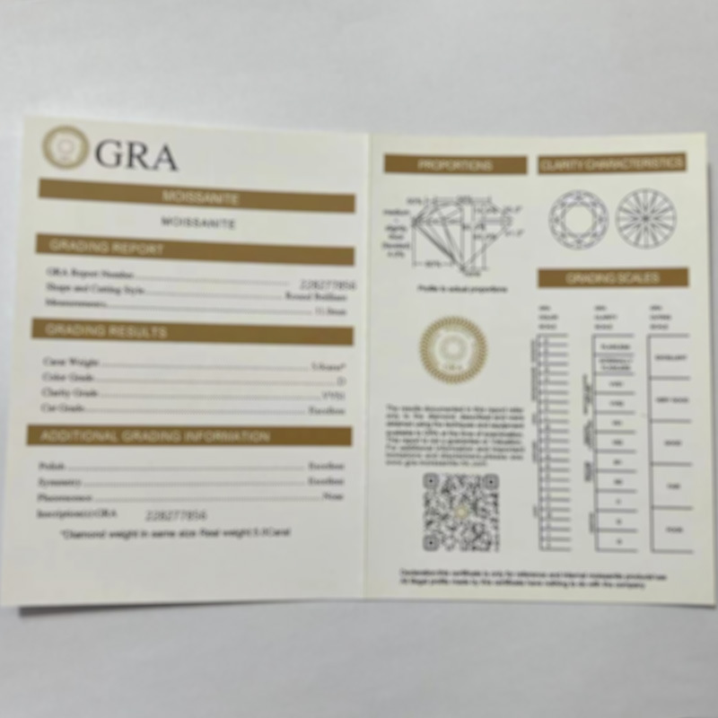 GRA Mosane Certificate Mosane Diamond Certificate One Code Label Moissanite 5 karat Small Ben Three-Piece Black Card Glue suit
