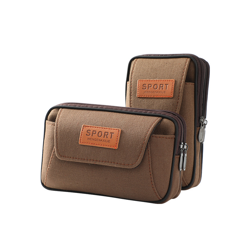 Waist Bag Canvas Mobile Phone Bag Wholesale Hanging Bag Wear Belt Mobile Phone Case Mini Waist Hanging Site Multifunctional Waist Bag Men