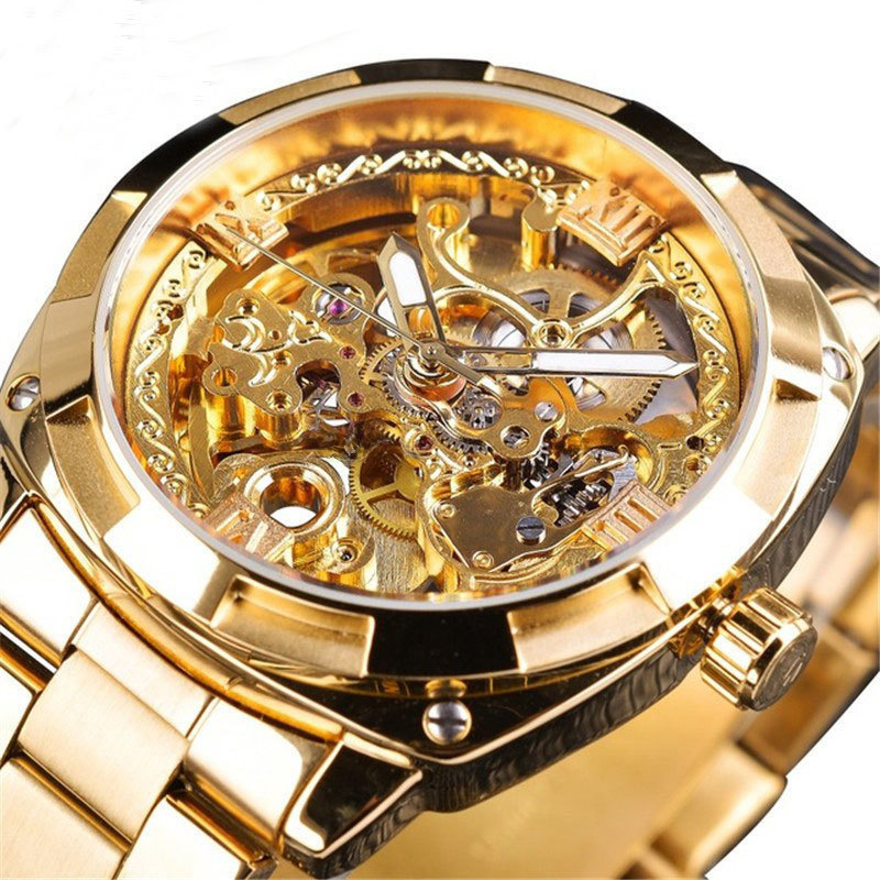 New European and American men's fashion retro carved hollow luminous waterproof automatic mechanical watch