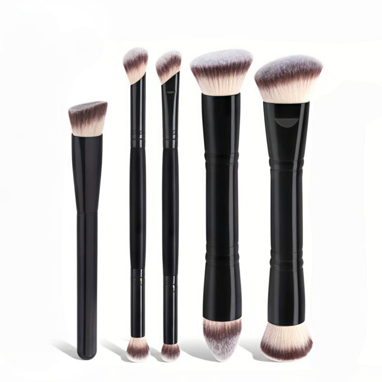 Cross-Border 5 Double-Ended Makeup Brushes, Foundation Blush Brush, Three-Color Soft-Bristled Contouring Brush, Loose Powder Brush, Foreign Trade Beauty Tools