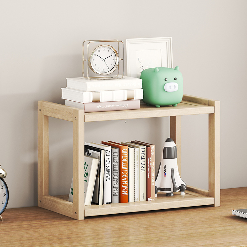 Desktop Bookshelf Storage Rack Office File Rack Small Bedroom Table Solid Wood Simple Bookcase Wooden Storage Rack