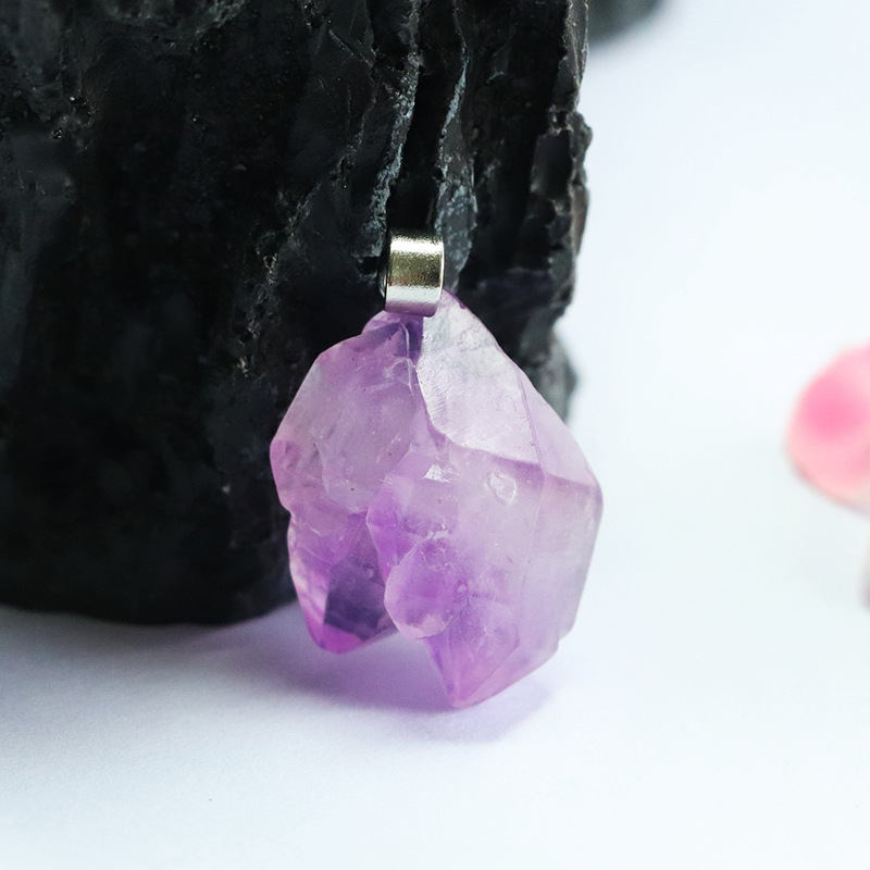 Guan Yu Natural Amethyst Raw Stone Pendant Irregular Crystal Cluster Necklace Live Broadcast Benefits Wholesale S5042601
