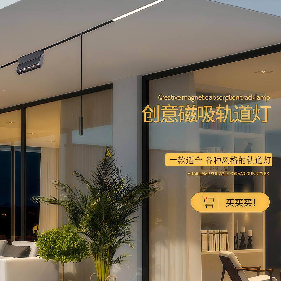 LED Main Lamp Intelligent Home Embedded Dark-mounted Light-mounted Living Room Lighting Embedded Black 48V Magnetic Track Lamp