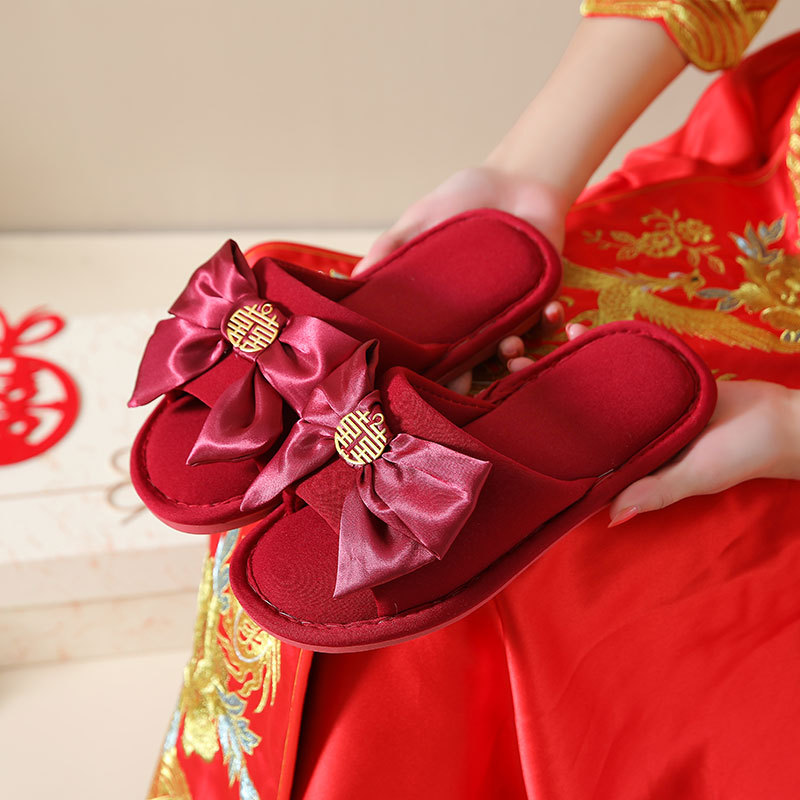 Slippers Wedding Festive Newlywed Red Pair Summer Couple Home Indoor Non-Slip Bride and Groom Dowry Slippers