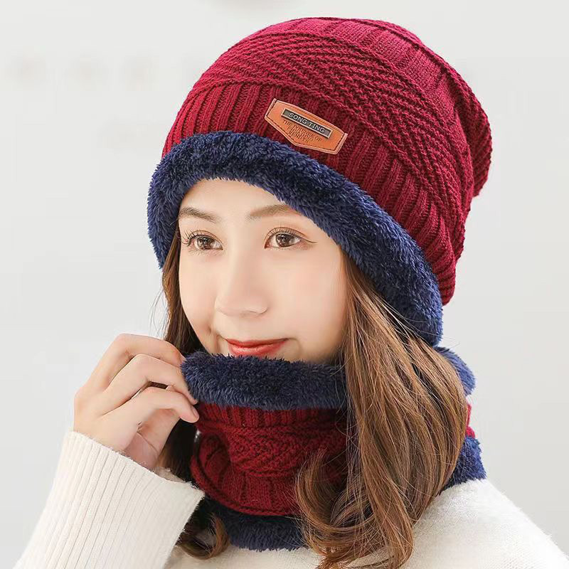 Winter Hat suit fleece-lined warm outdoor fishing collar scarf knitted hat