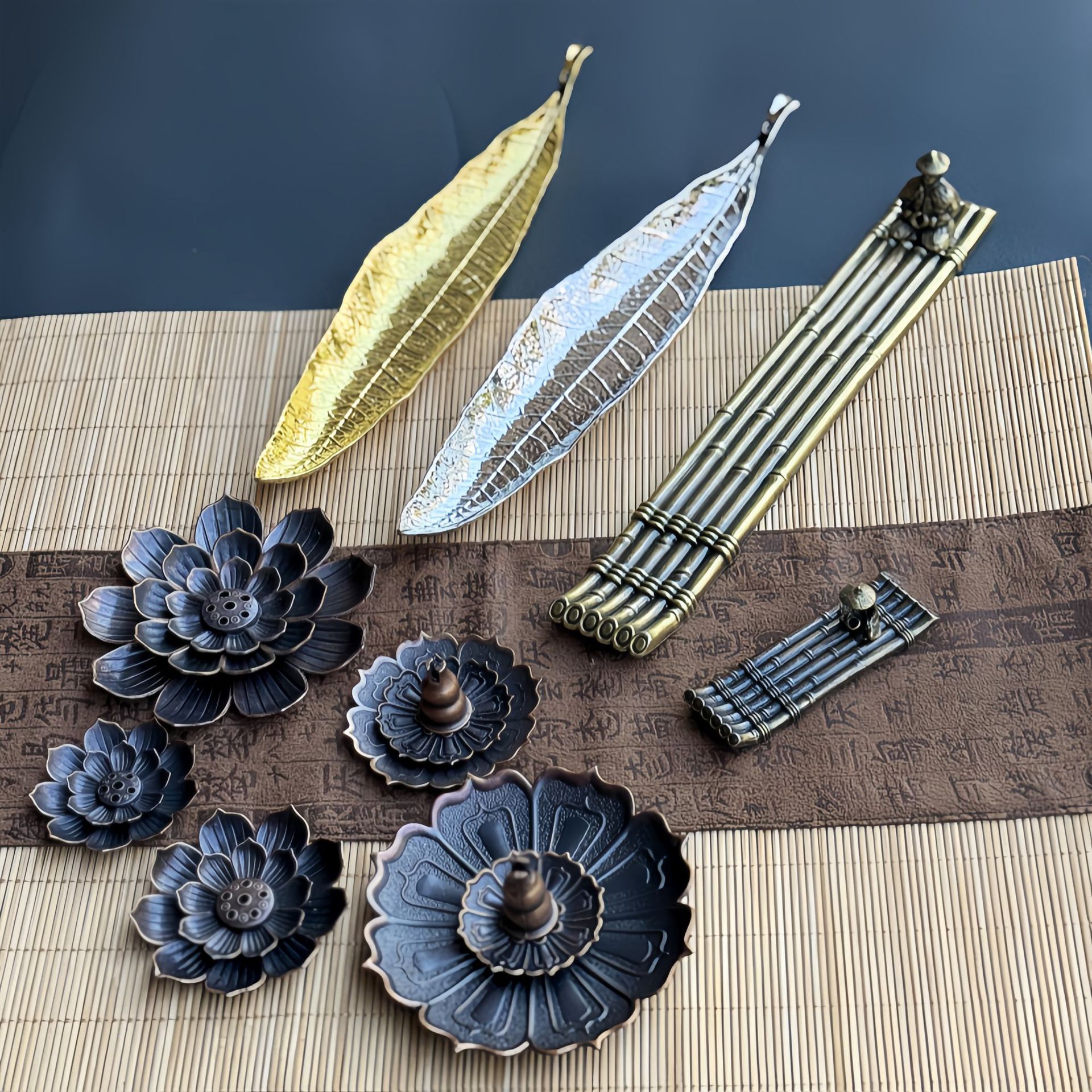 Лотосообразный многоотверстный держатель для благовоний, антикварный поднос для благовоний, буддийская курильница в стиле дзен, лист для курения благовоний в помещении, бамбуковая плот для рыбака