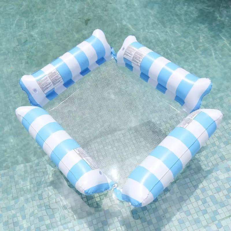 Cross-border New Product Four-tube Floating Row with Mesh Recliner Floating Bed Water Swimming Inflatable Hammock Stripesd Foldableable Mesh Chair
