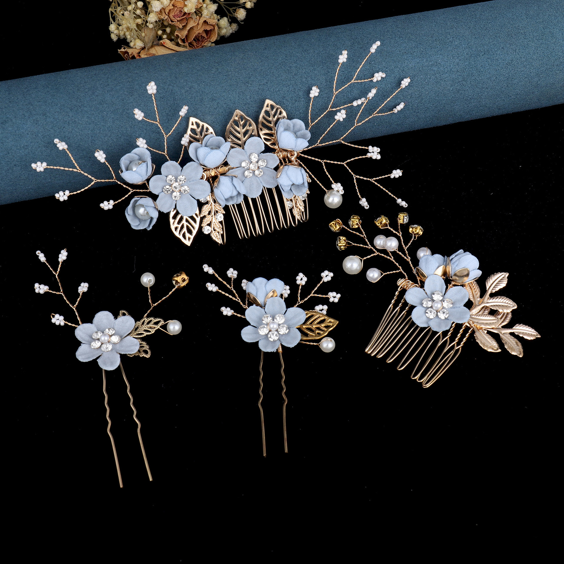 Cross-border headdress handmade headdress four-piece five-piece white blue gold pink and other styles