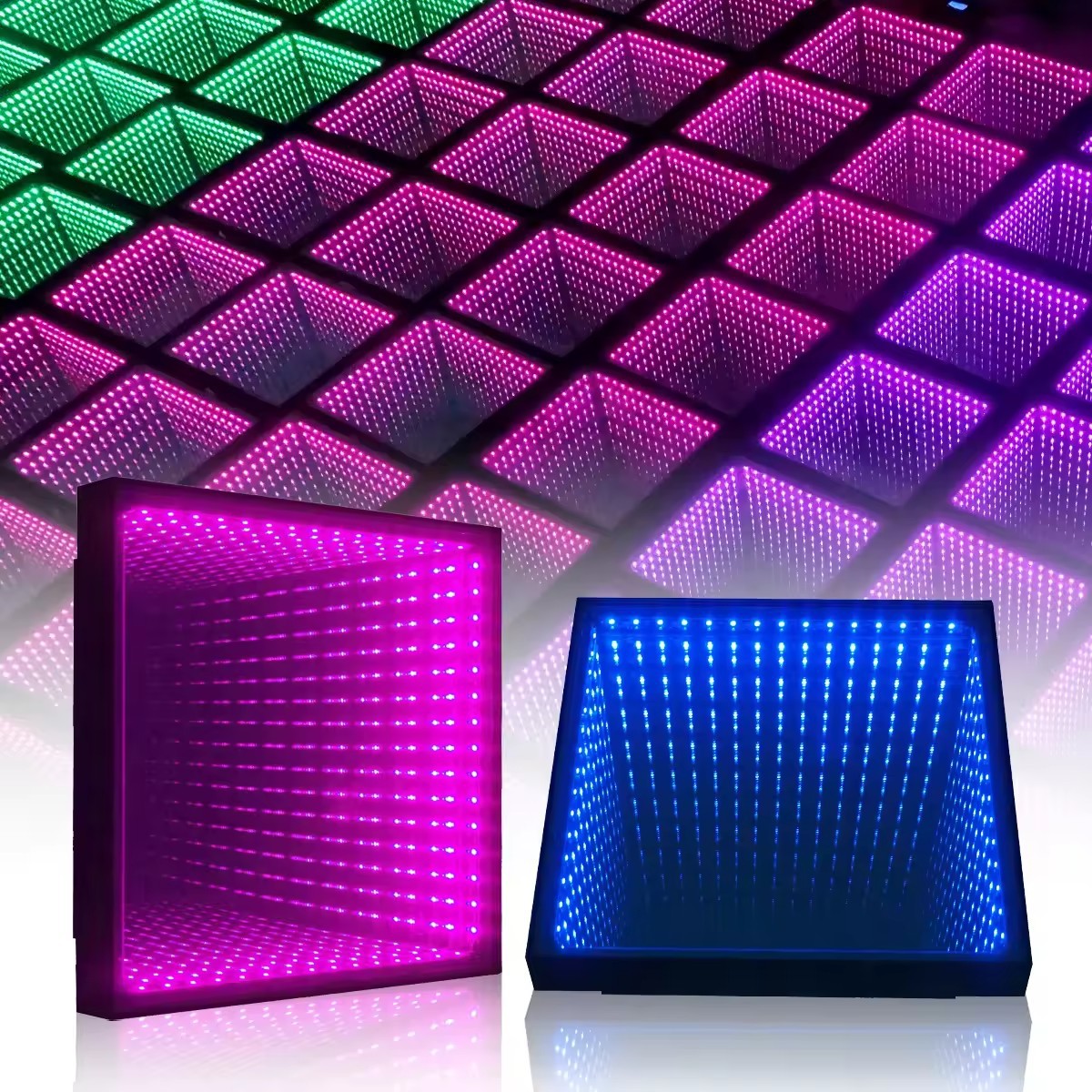 Led Dance Floor Tile Thousand Layer Mirror Stereo Luminous Advertising Sign Rgb Dance Hall Floor Light 3D Infinite Abyss Mirror