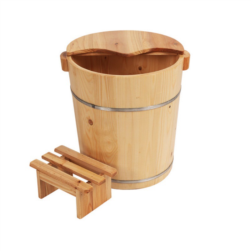 Warm Foot Bath Bucket, Traditional Xizang Foot Bath Bucket, Foot Bath Bucket, Solid Wood Foot Bath Bucket, Small Deep Bucket with Lid Wooden Bucket
