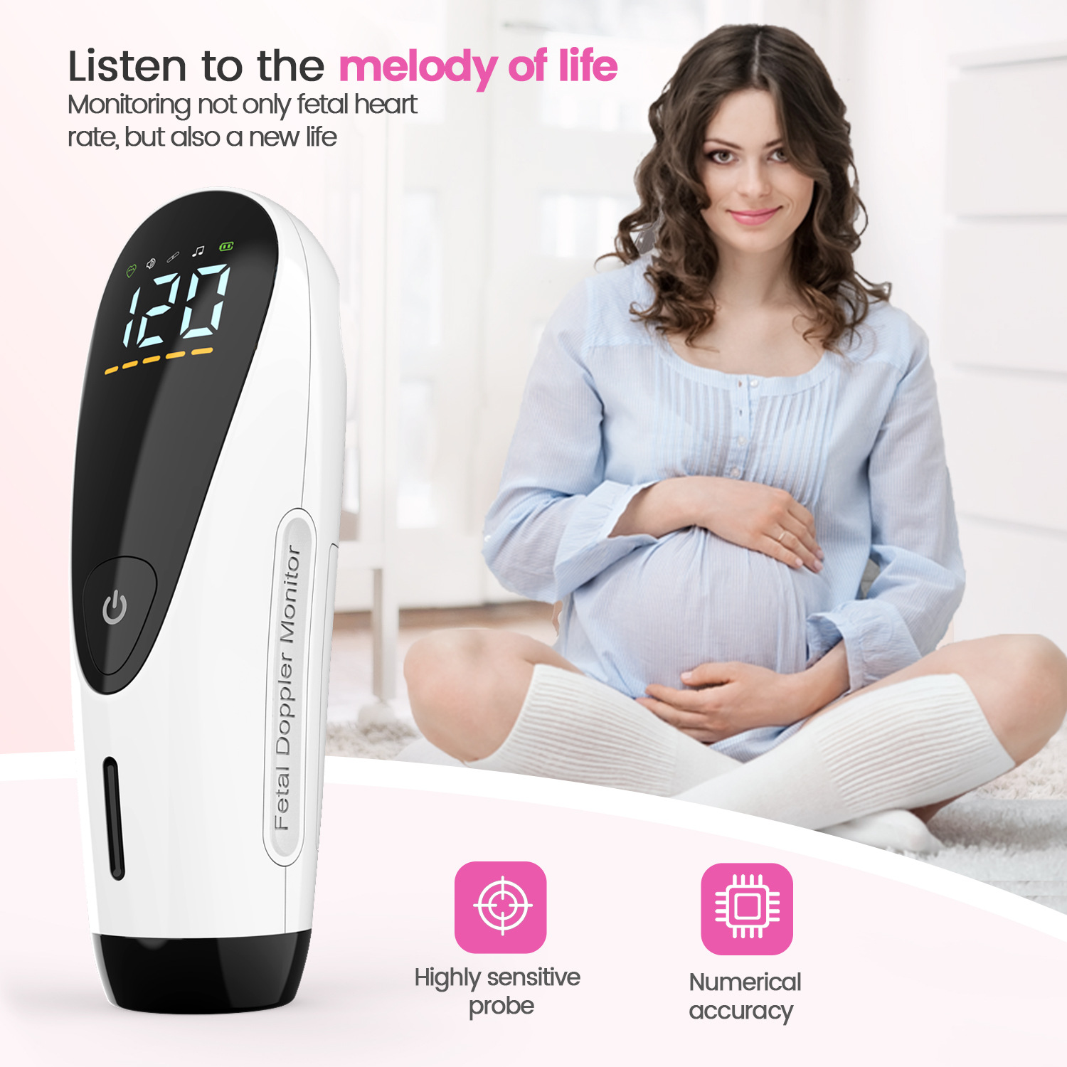 New English Fetal Heart Rate Meter All-In-One Fetal Heart Sound Listening Device for Pregnant Women to Monitor Pregnancy at Home Fetal Doppler