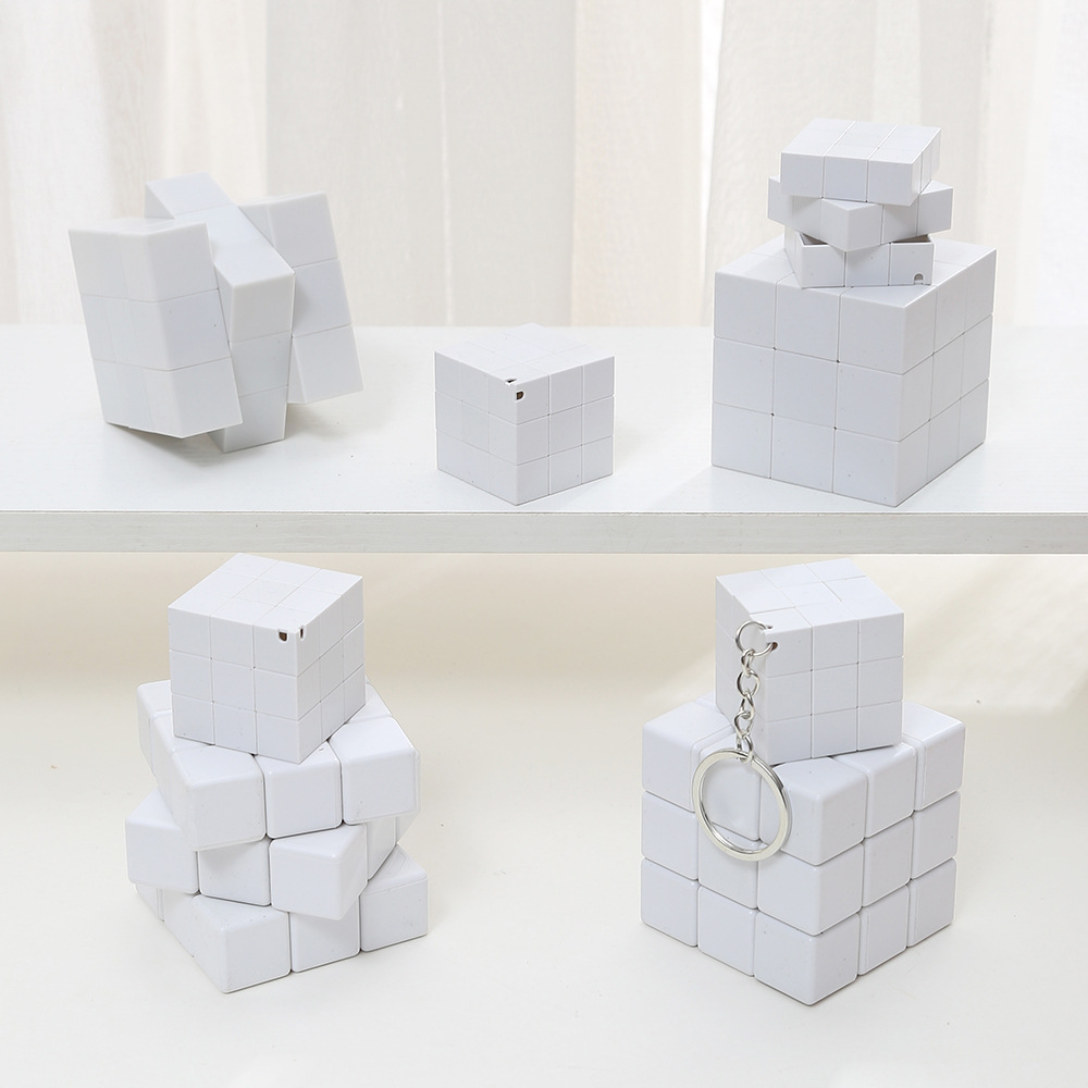 UV Printing Rubik's Cube Third-order White Embryo Creative Gift Cartoon Right Angle Seamless Spring Screw Rubik's Cube Keychain