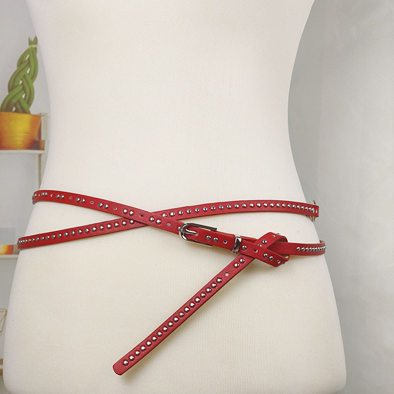 American Spice Girl Punk Metal Buckle Rivet Black Belt Subculture Y2K Diablo Double Thin Belt