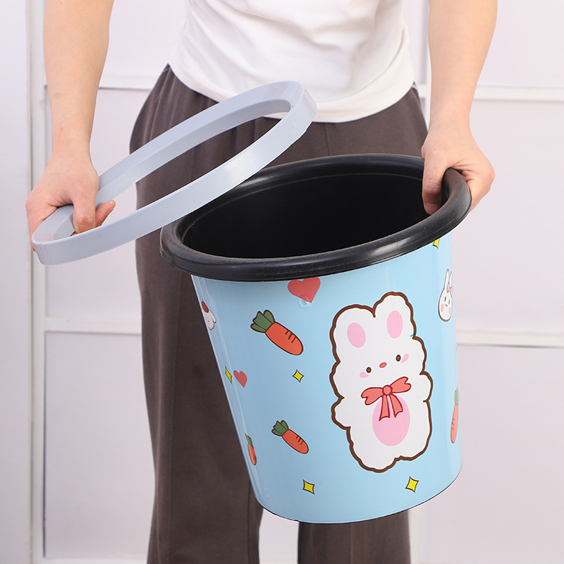 Simple Household Trash Can Without Lid, Press Ring Decal, Trash Basket, Bathroom, Living Room, Kitchen Trash Collection Bucket