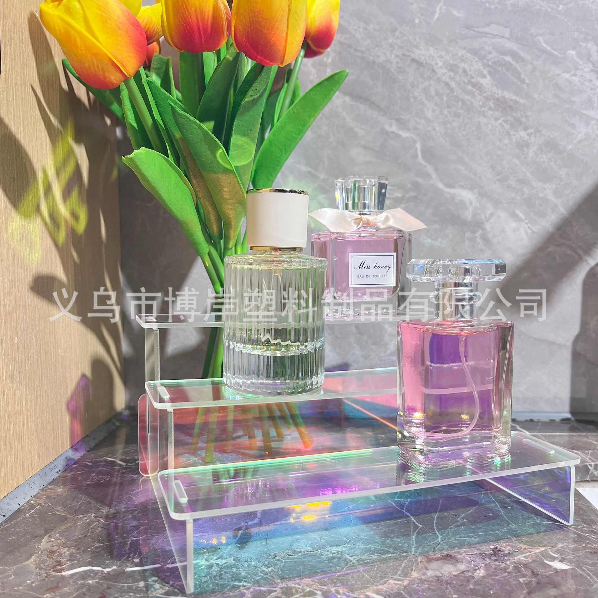 Cross-border colorful acrylic three-layer animation handmade ornaments display stand cosmetics perfume storage paper cup cake stand