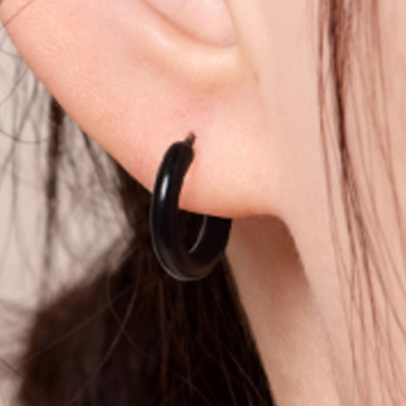 Black Transparent Resin Ear Piercing Earrings for Men and Women, Hypoallergenic Hoop Earrings, Korean Style Student Versatile Earrings