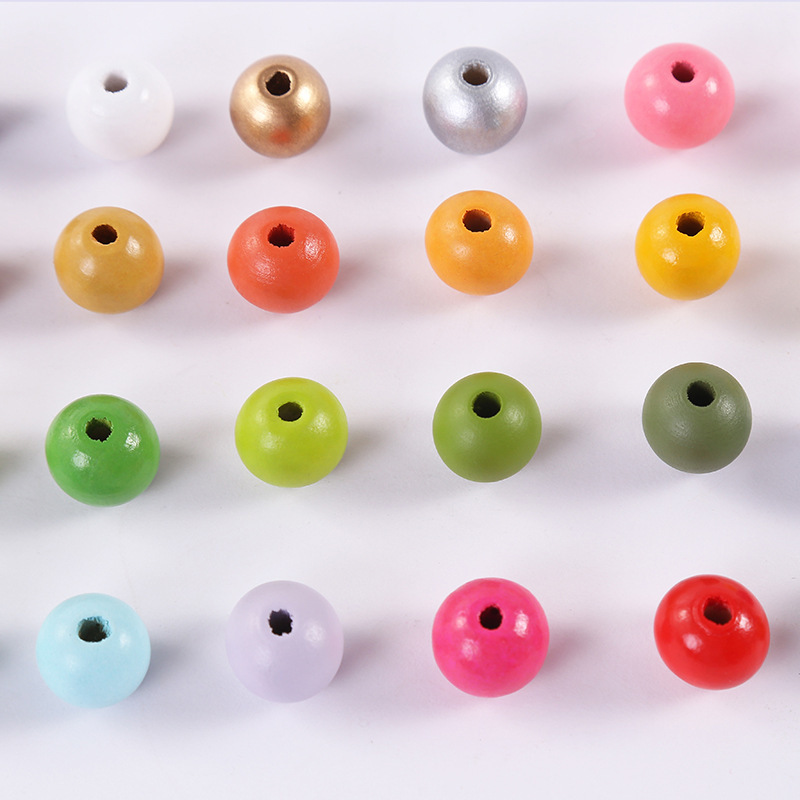 Factory Amazon children's Beads 10-20mm color wood beads Wood round wood beads loose beads wood beads beaded diy accessories