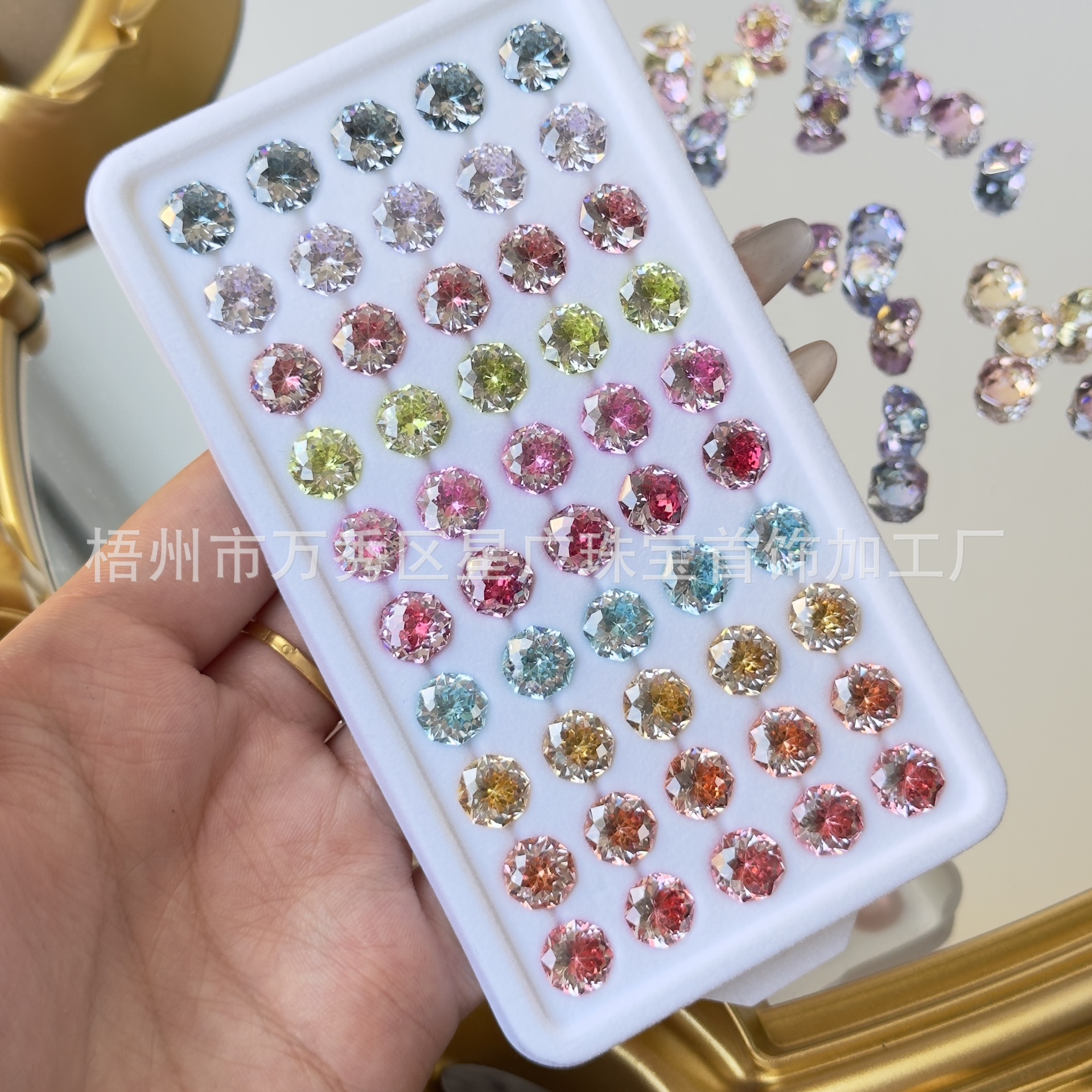 Colorful Coated Gradient Sandwich Bouquet Cut Loose Stone Ear Bone Stud Earrings Raw Stone 5A Zircon