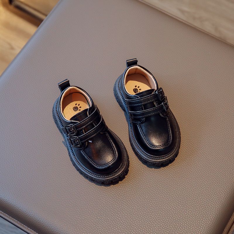Size 21-30 Spring & Fall Boys' Leather Shoes for Students New British Black Performance Kidsren's Soft-Soled Girls' Princess Shoes