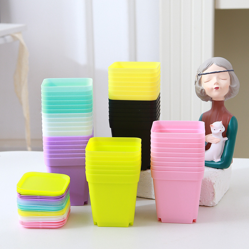 Gardening Mini Small Square Pot Seven Color Small Flower Pot More Meat Pot Small Black Square Plastic Pot Seedling Pot with Tray