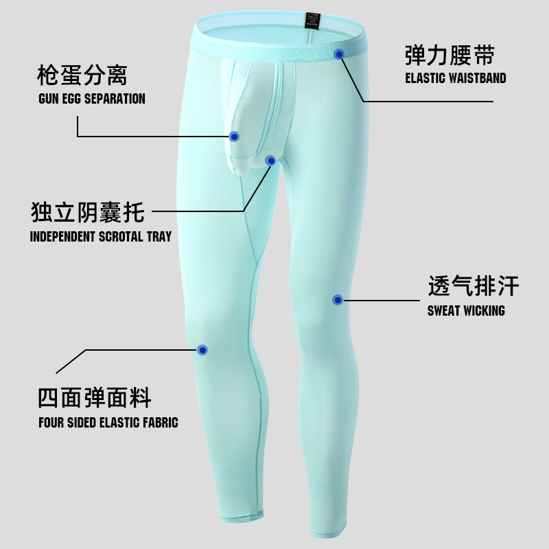 Mobel New Sports Tight Pants Men's Underwear Ice Silk plus size Mid-Waist Gun Egg Separate Pants Yoga Pants