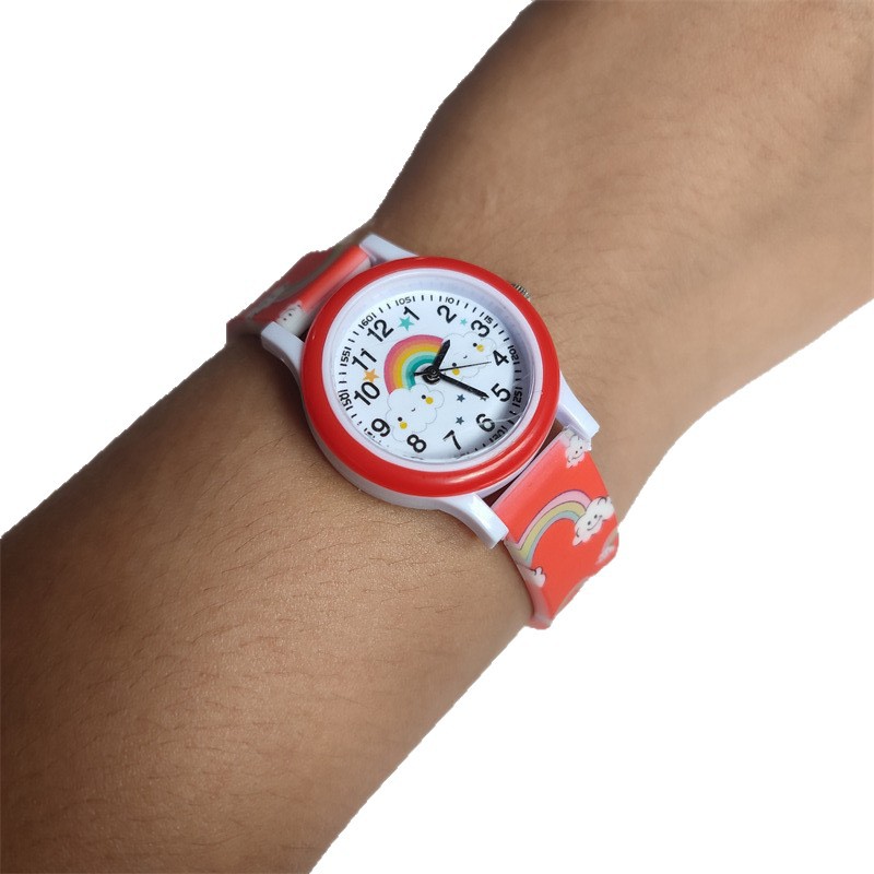 New Children's Watch Girls Cute Cartoon Quartz Watch Rainbow Cloud Print Silicone Band Watch Dropshipping